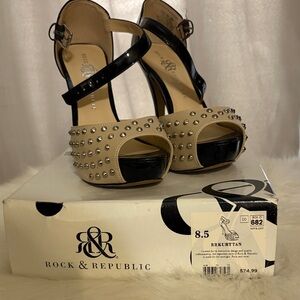 Rock & Republic Black and Cream Studded Heels